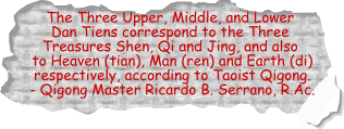 The Three Dan Tiens correspond to the Three Treasures and also to Heaven, Man and Earth